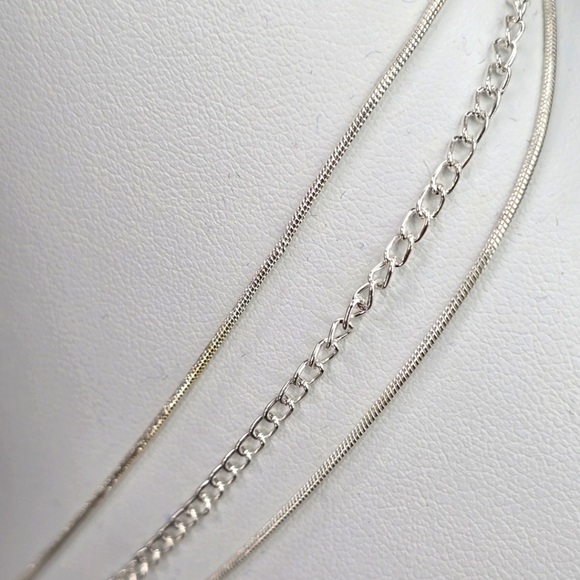 Circle Silver Triple Chain Link Dainty Fashion Jewelry Necklace JB2-44 - Picture 3 of 4